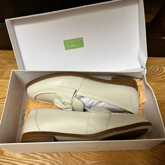 NEW Quince 9 Italian leather bow Elegant Cream Loafers - Picture 5 of 8